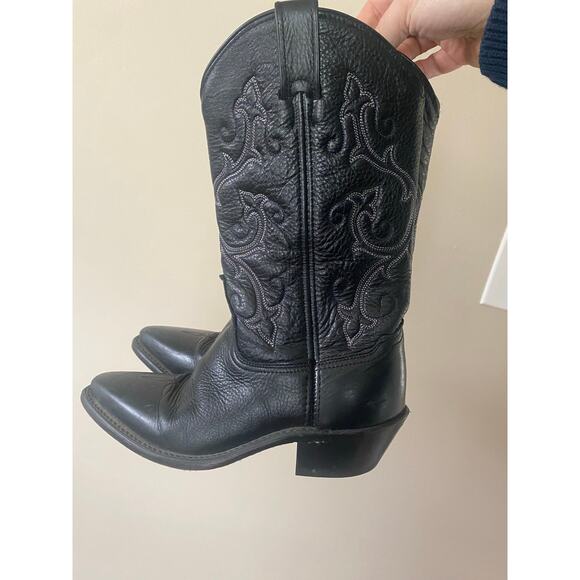 Vintage Womens Cowgirl Boots Black White/Purple Stitching Size 6.5 Western - Picture 3 of 8